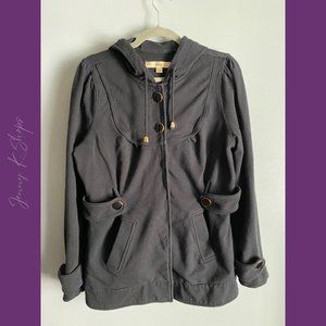 Motto | Soft Heavy Cotton Black Hidden Button Down Jacket | Size: Med